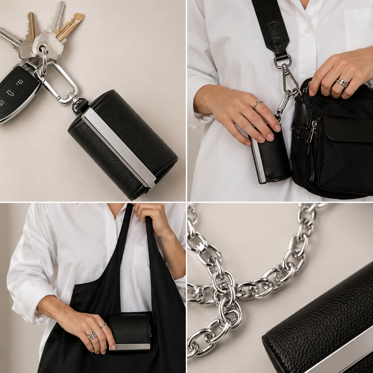FabPocketTote™ Foldable Keychain Tote Bag (Black)