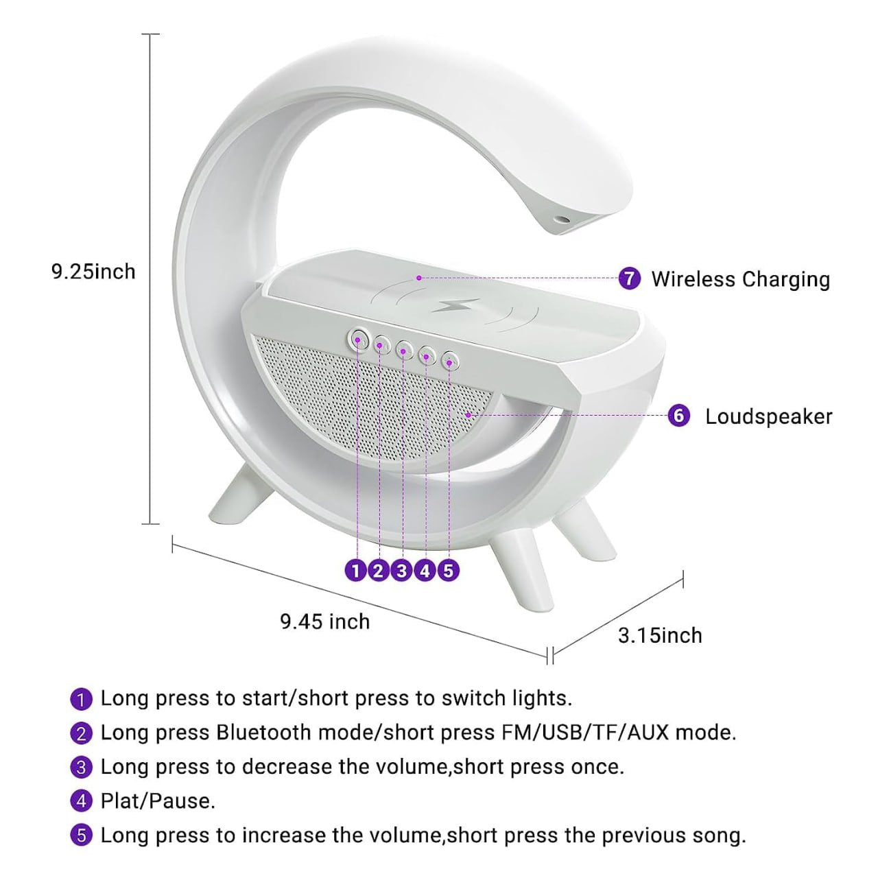 G-Shape LED Wireless Charging Speaker Lamp - Fab Alchemy