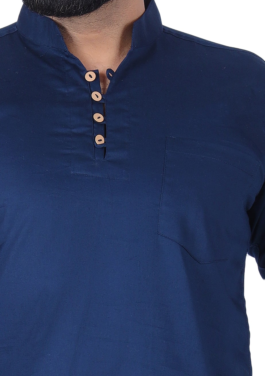 Dark Blue Solid Pure Cotton Straight Kurta - Fab Alchemy