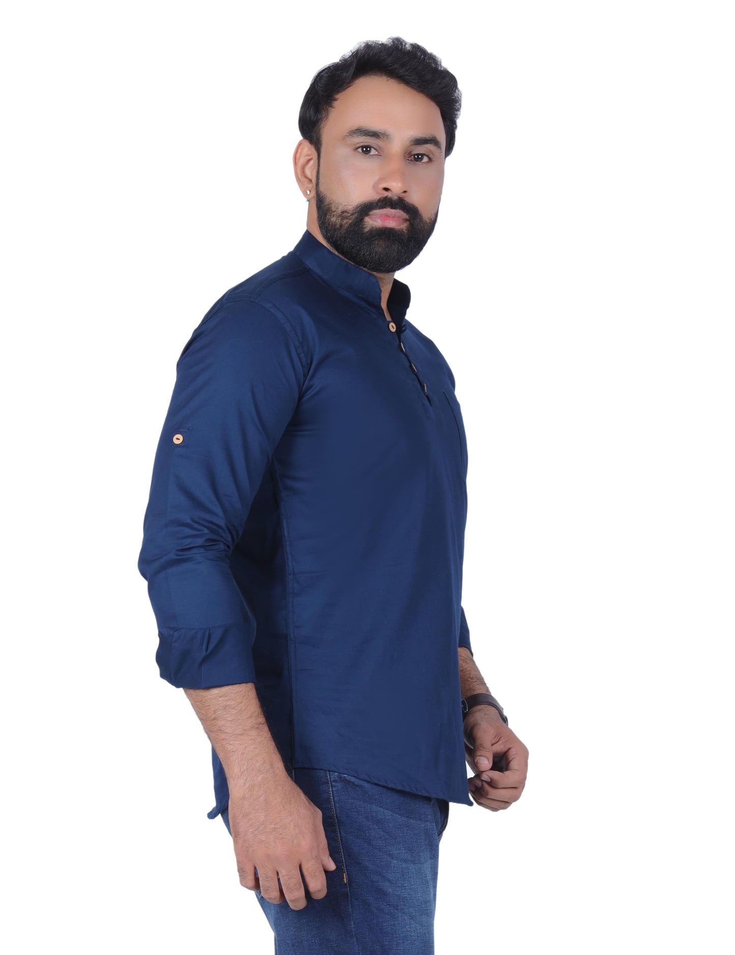 Dark Blue Solid Pure Cotton Straight Kurta - Fab Alchemy