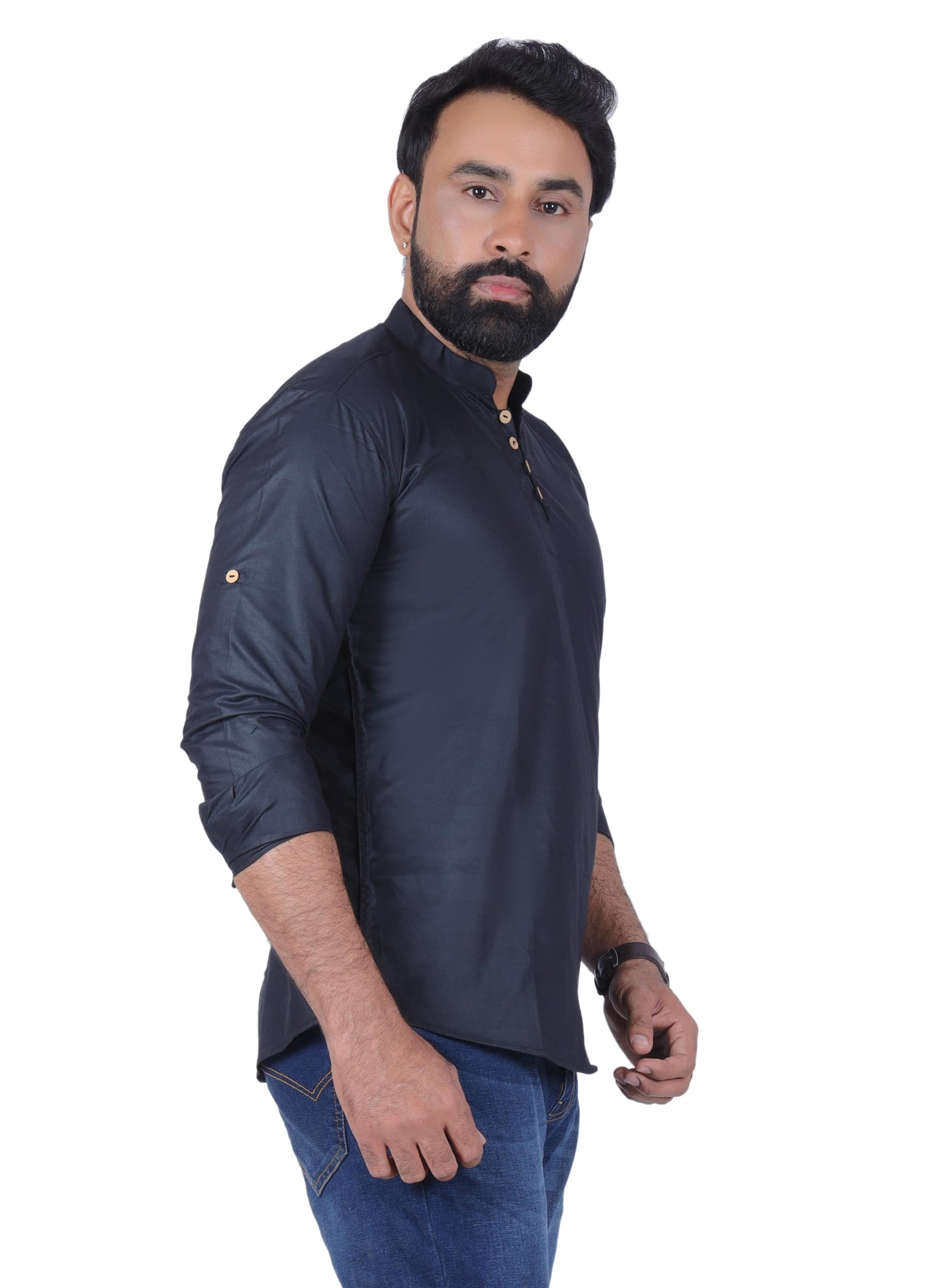 Black Solid Pure Cotton Straight Kurta - Fab Alchemy