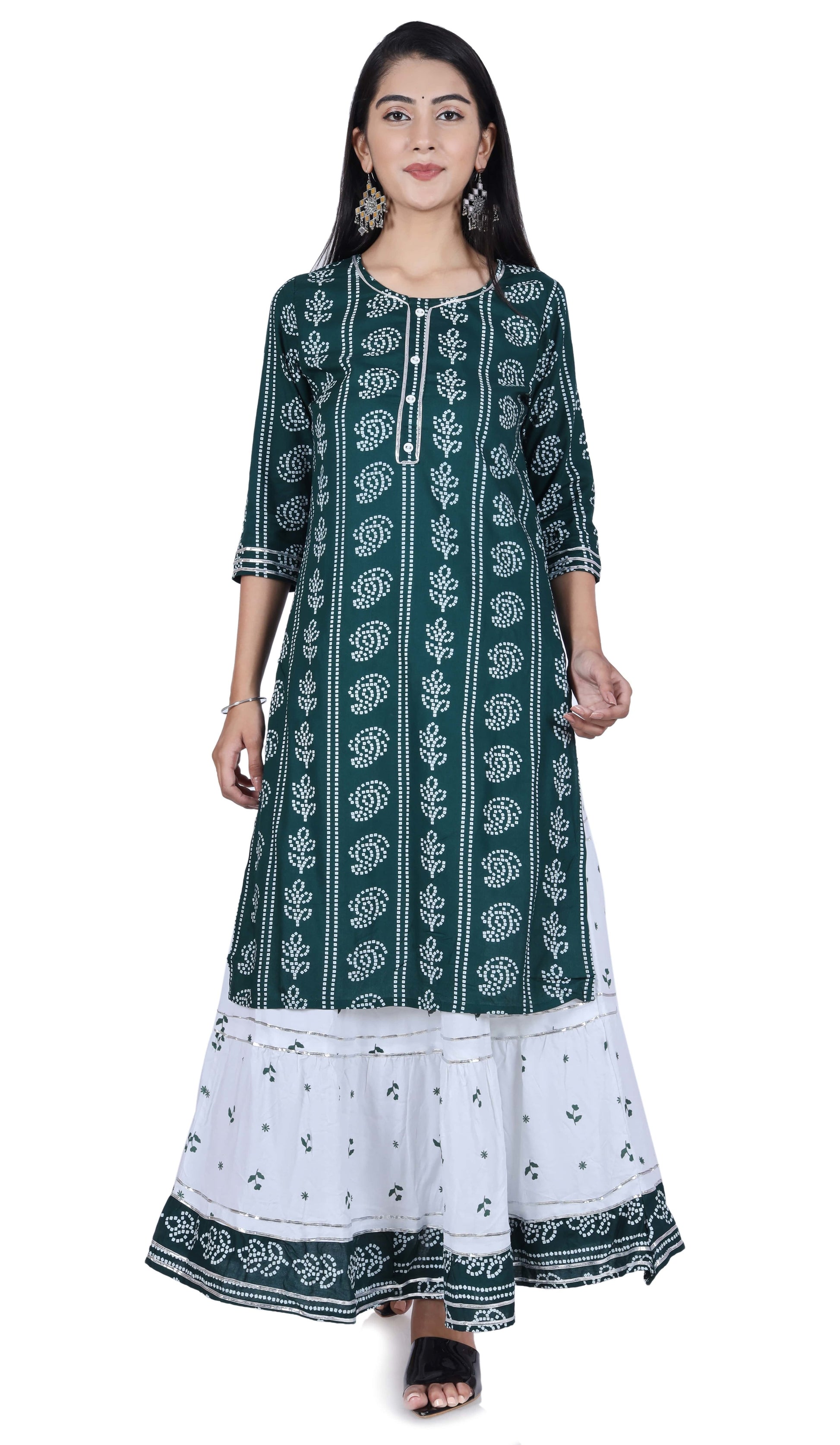 Green Printed Cotton Kurta and Skirt Set - Fab Alchemy