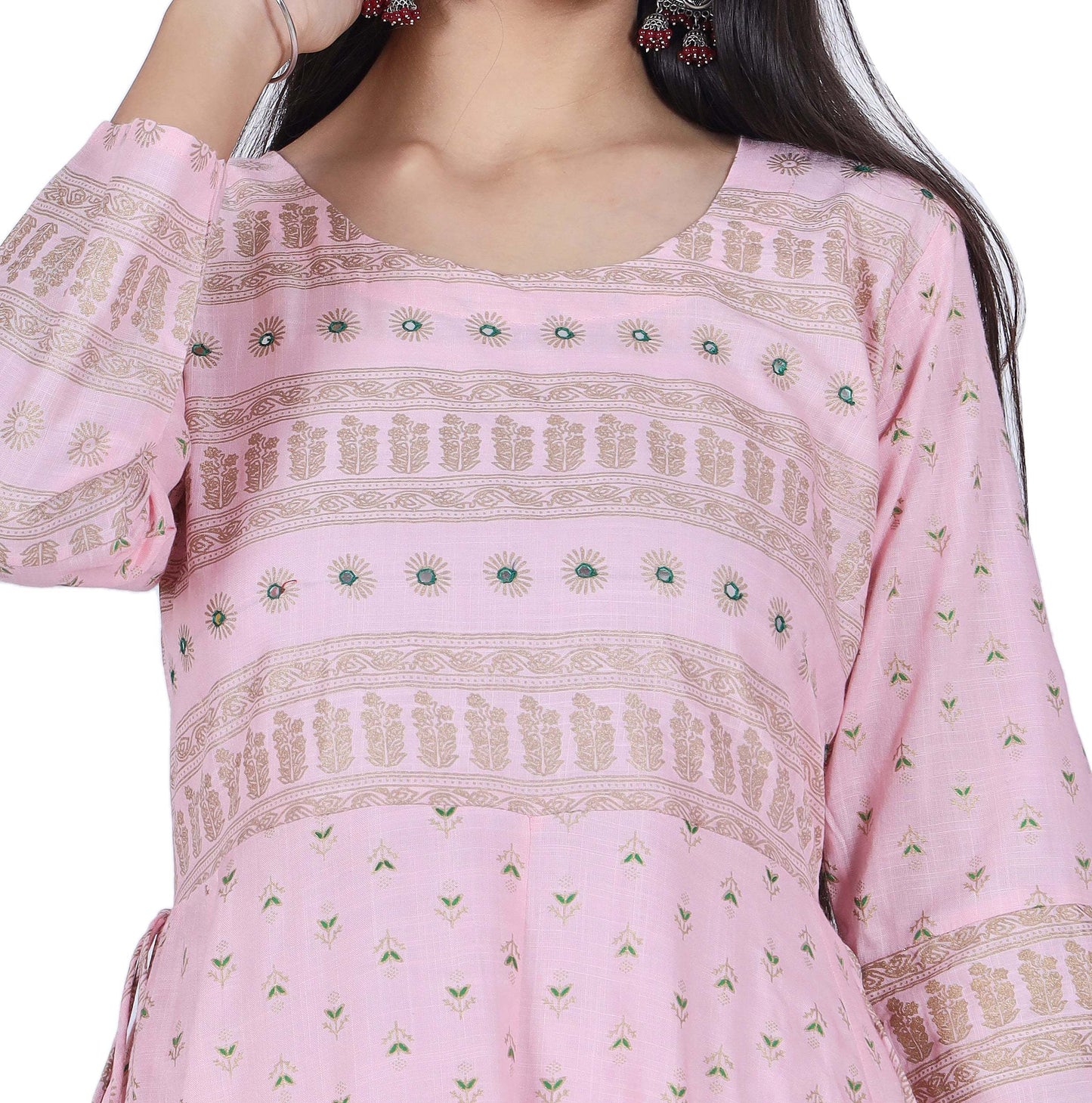 Pink Printed Cotton Flared Kurta - Fab Alchemy