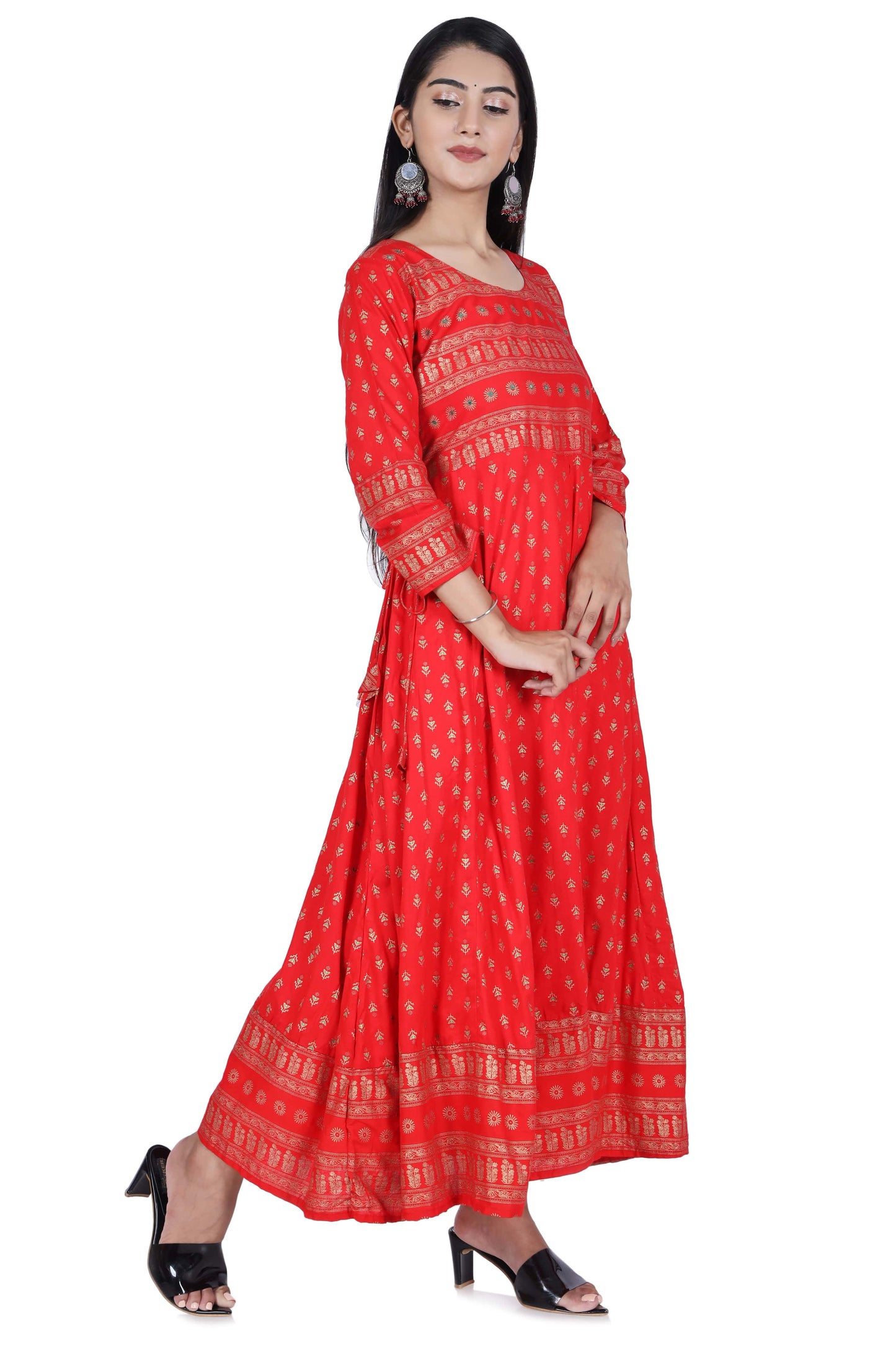 Berry Red Printed Cotton Flared Kurta - Fab Alchemy
