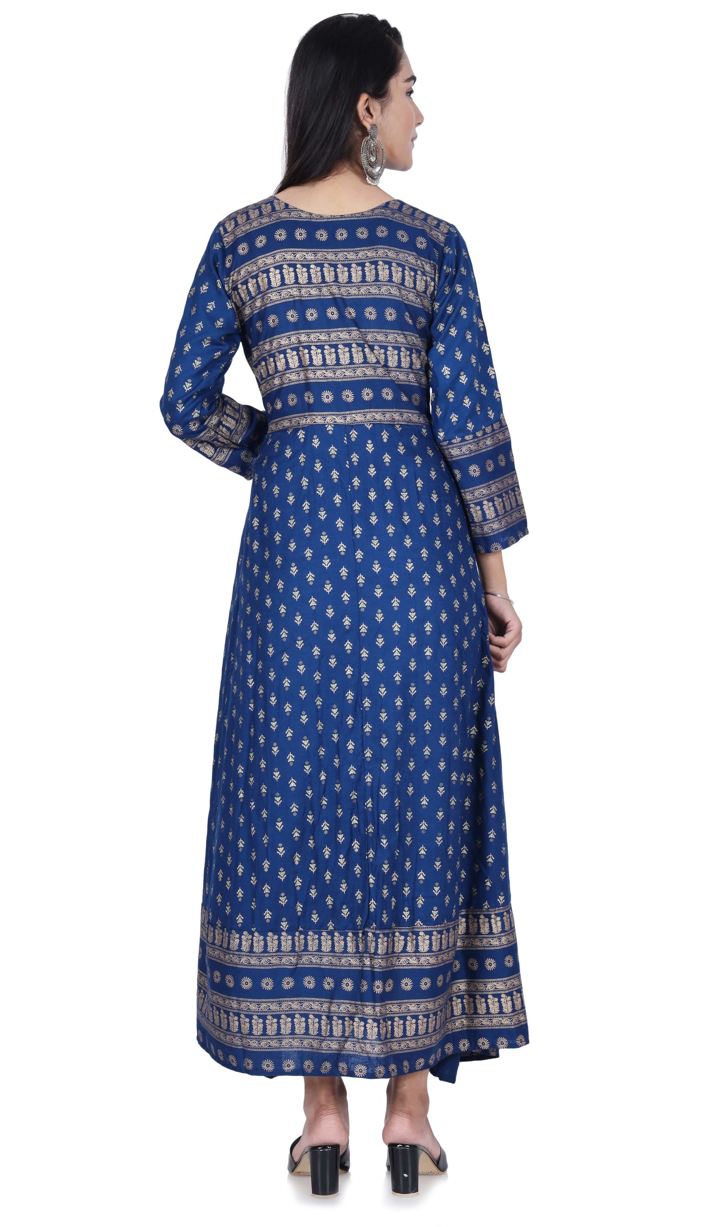 Blue Printed Cotton Flared Kurta - Fab Alchemy