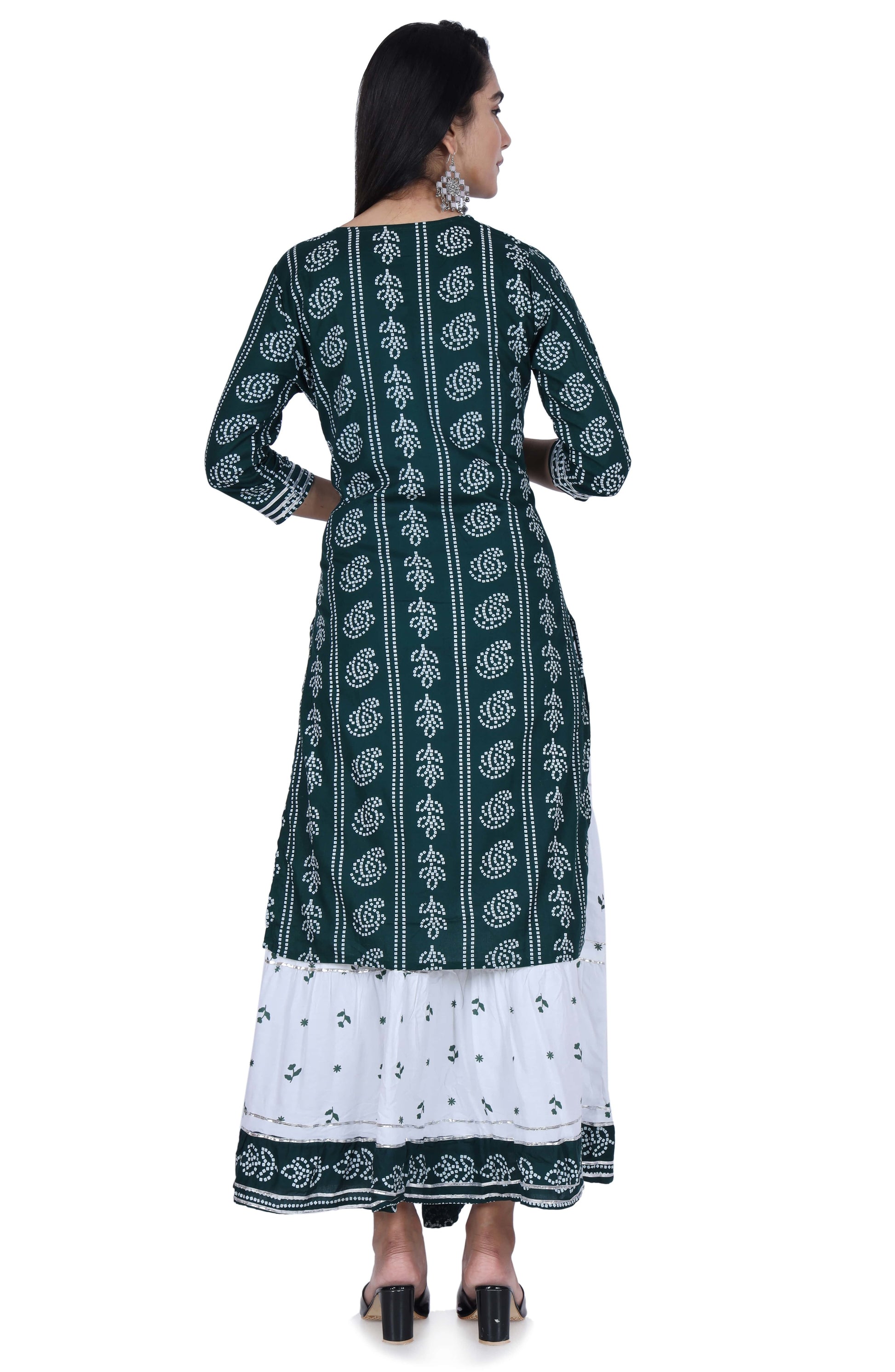 Green Printed Cotton Kurta and Skirt Set - Fab Alchemy