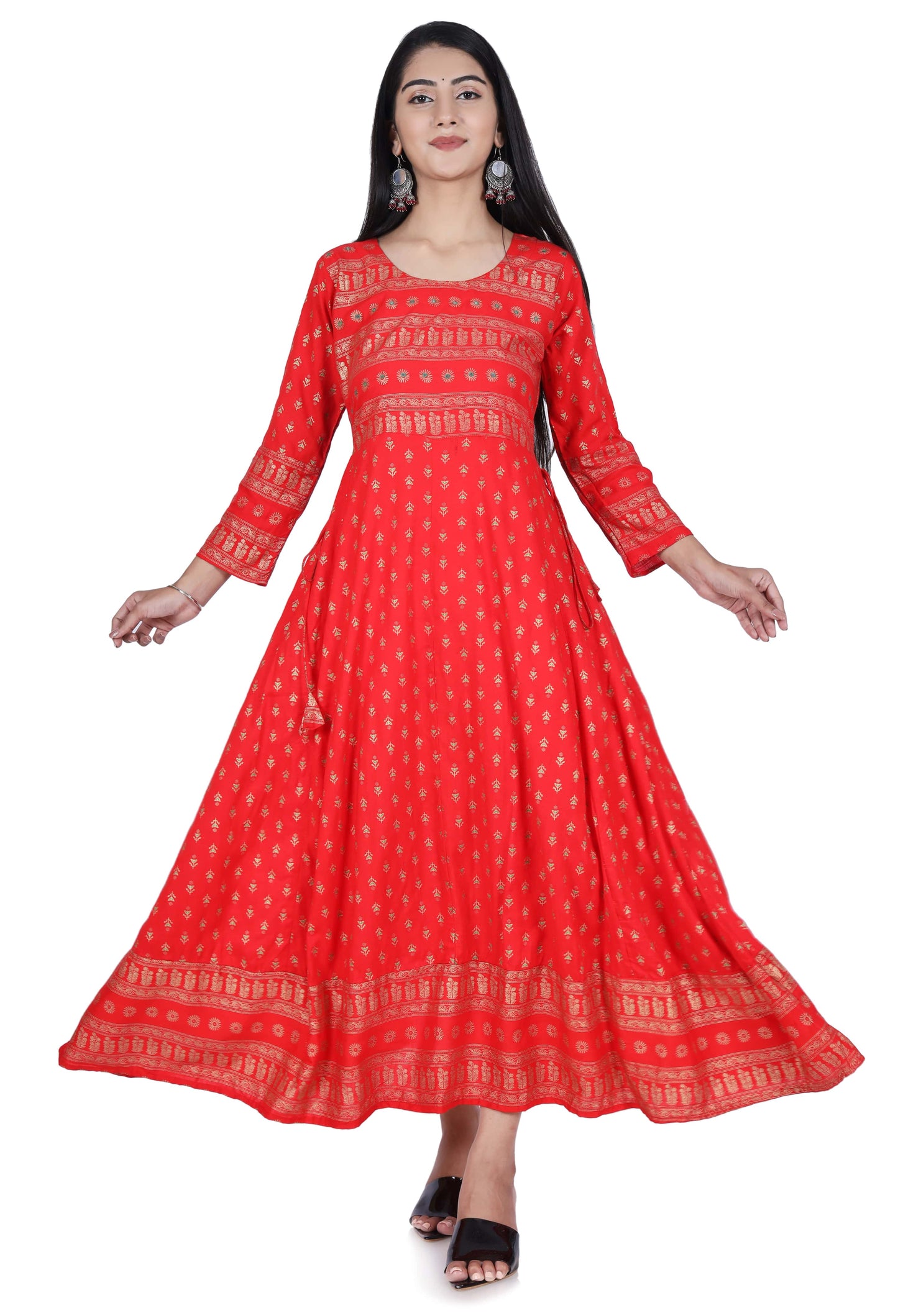 Berry Red Printed Cotton Flared Kurta - Fab Alchemy