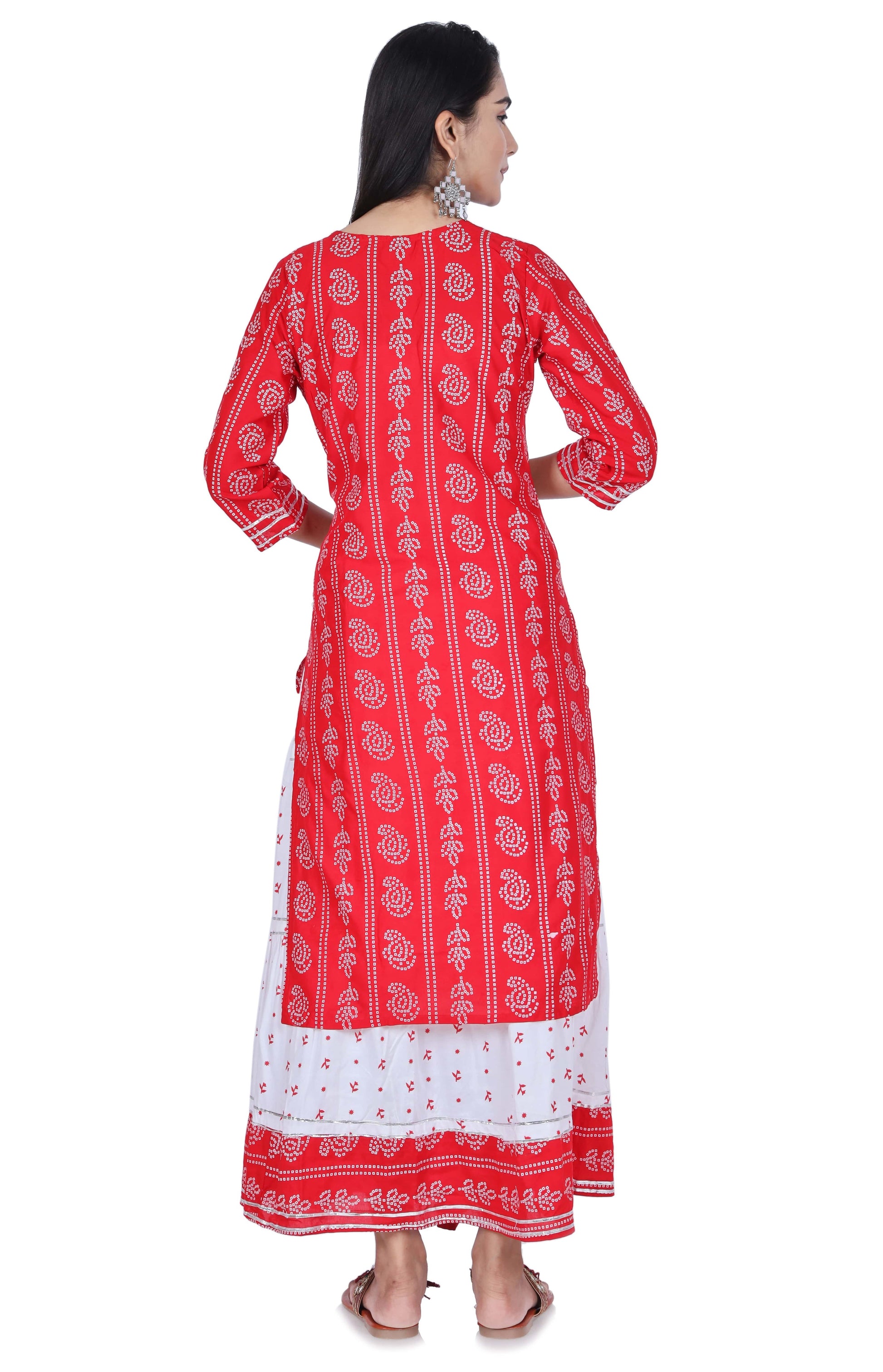 Red Printed Cotton Kurta and Skirt Set - Fab Alchemy