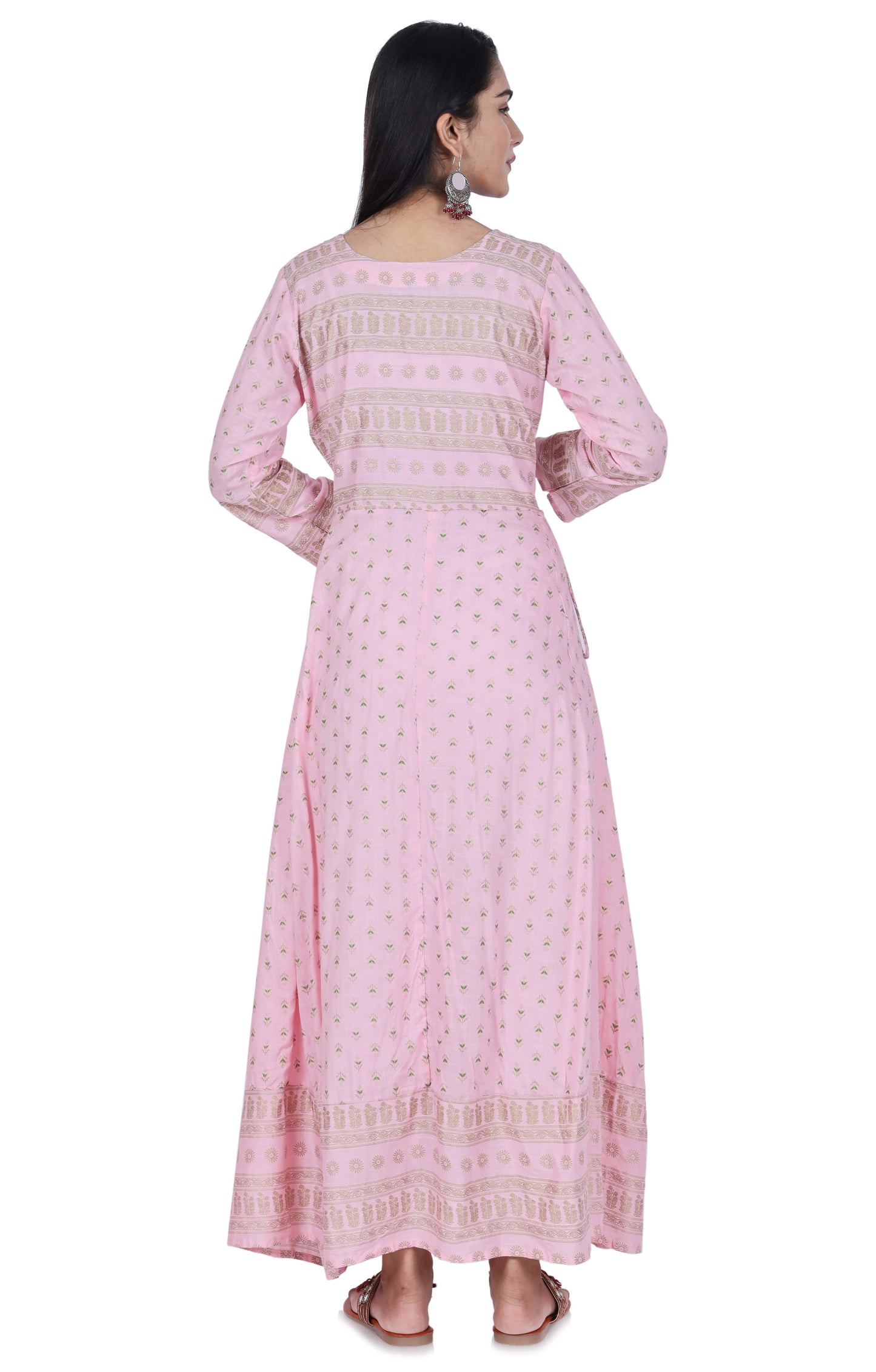 Pink Printed Cotton Flared Kurta - Fab Alchemy