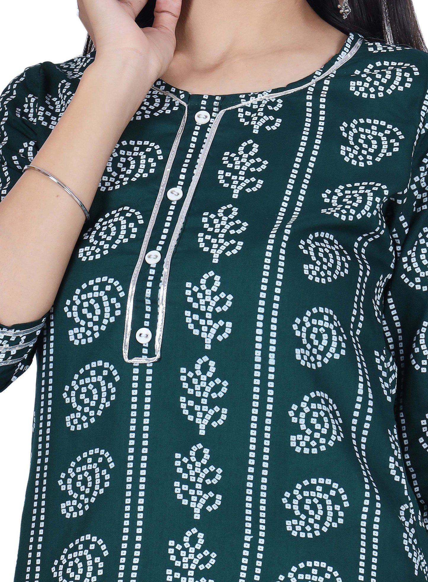 Green Printed Cotton Kurta and Skirt Set - Fab Alchemy