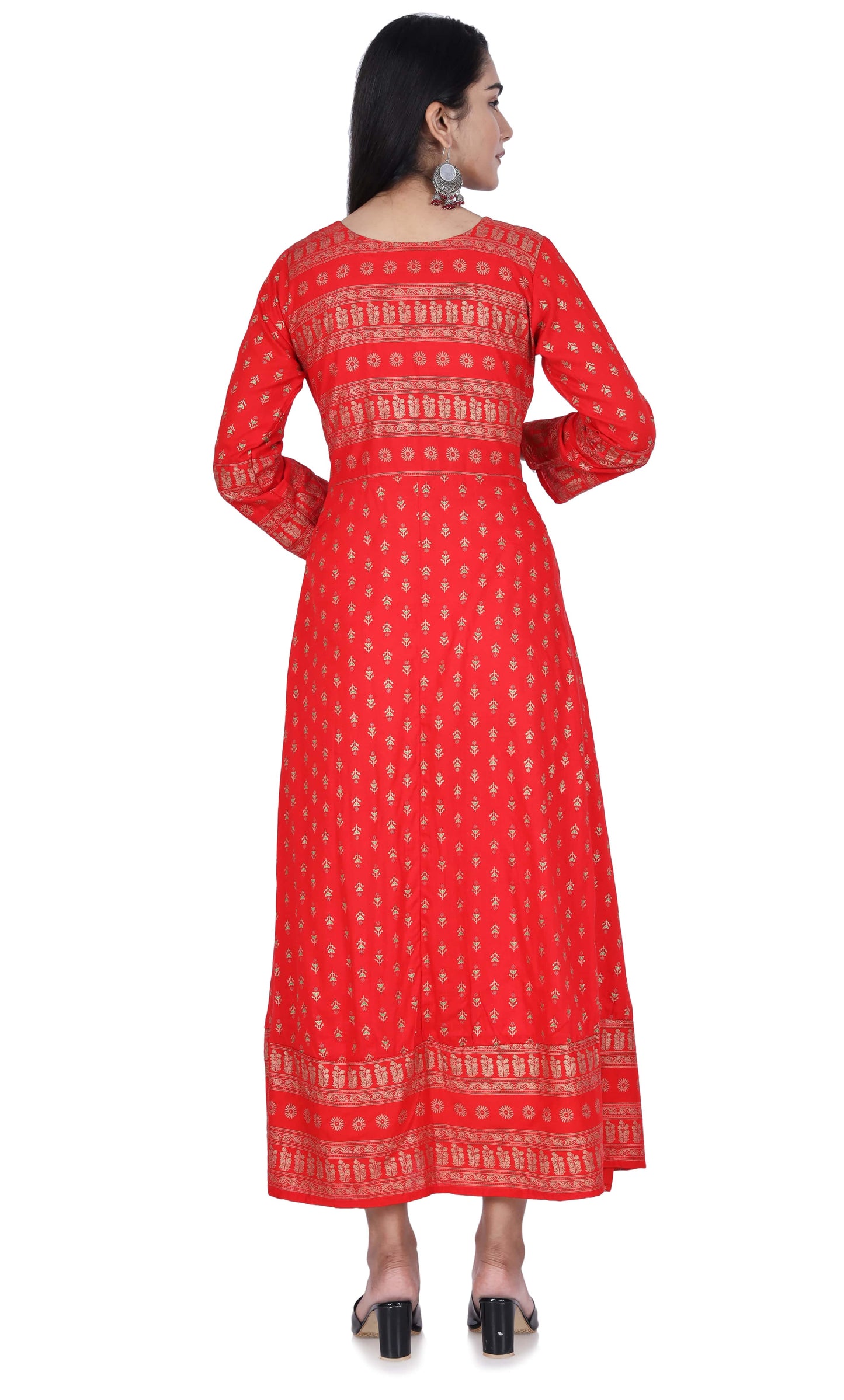 Berry Red Printed Cotton Flared Kurta - Fab Alchemy