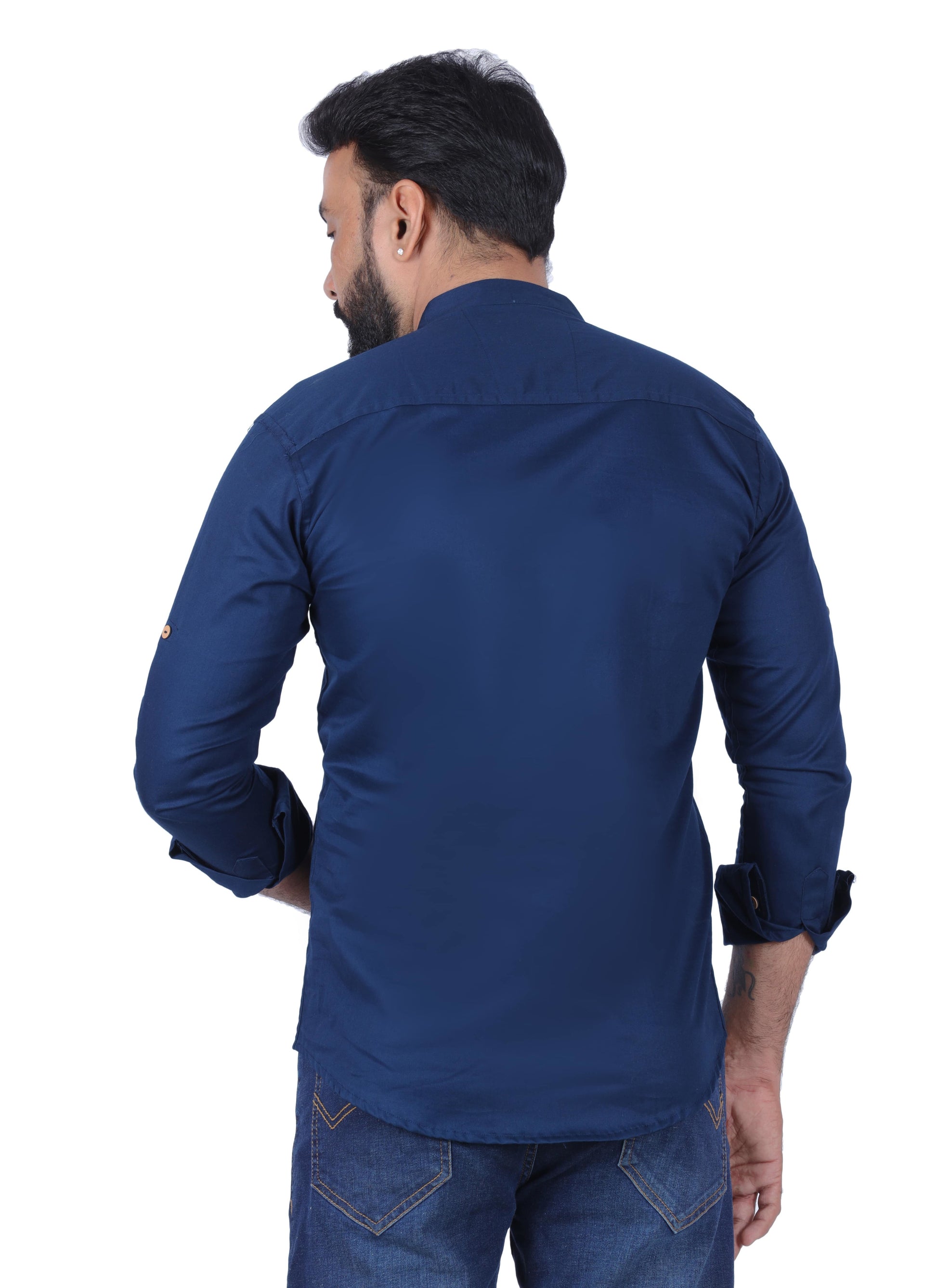 Dark Blue Solid Pure Cotton Straight Kurta - Fab Alchemy