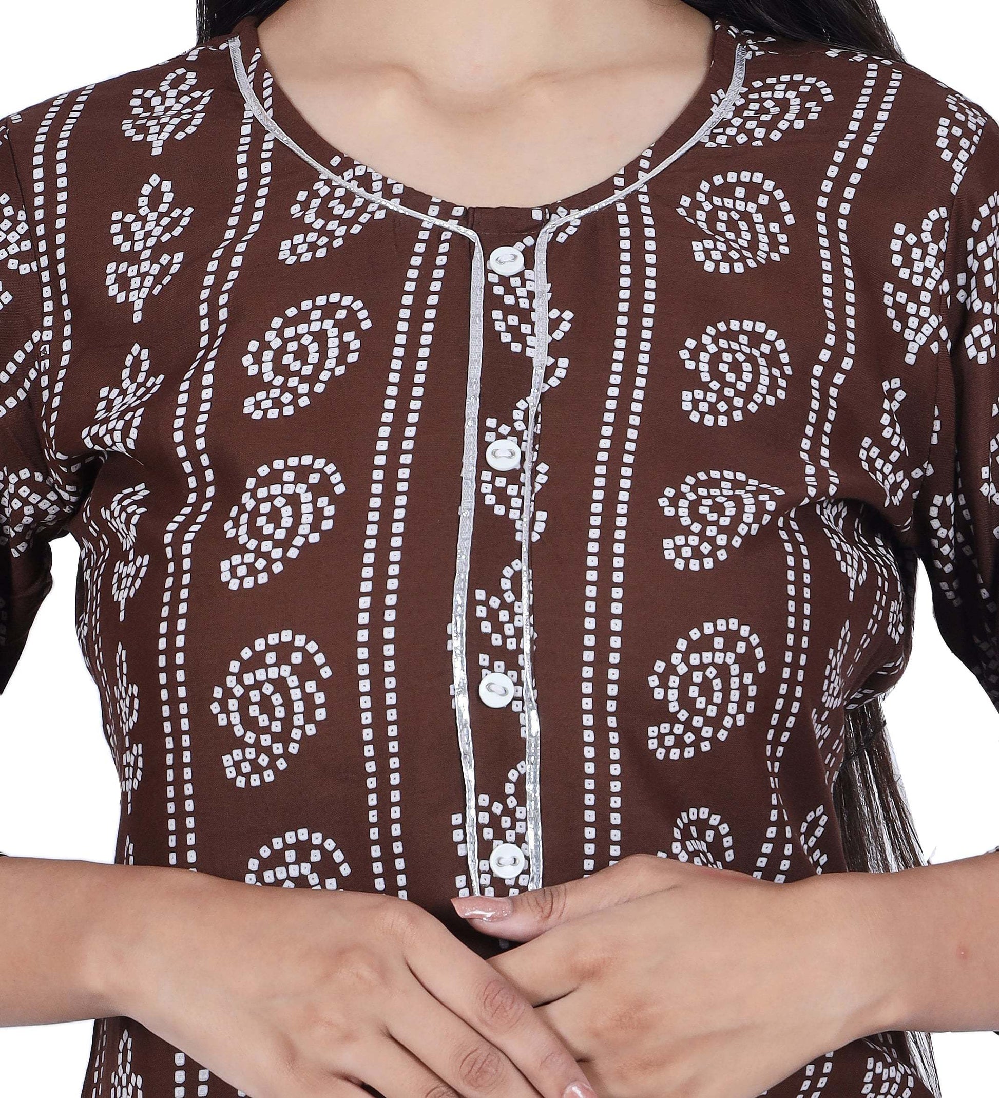 Brown Printed Cotton Kurta and Skirt Set - Fab Alchemy