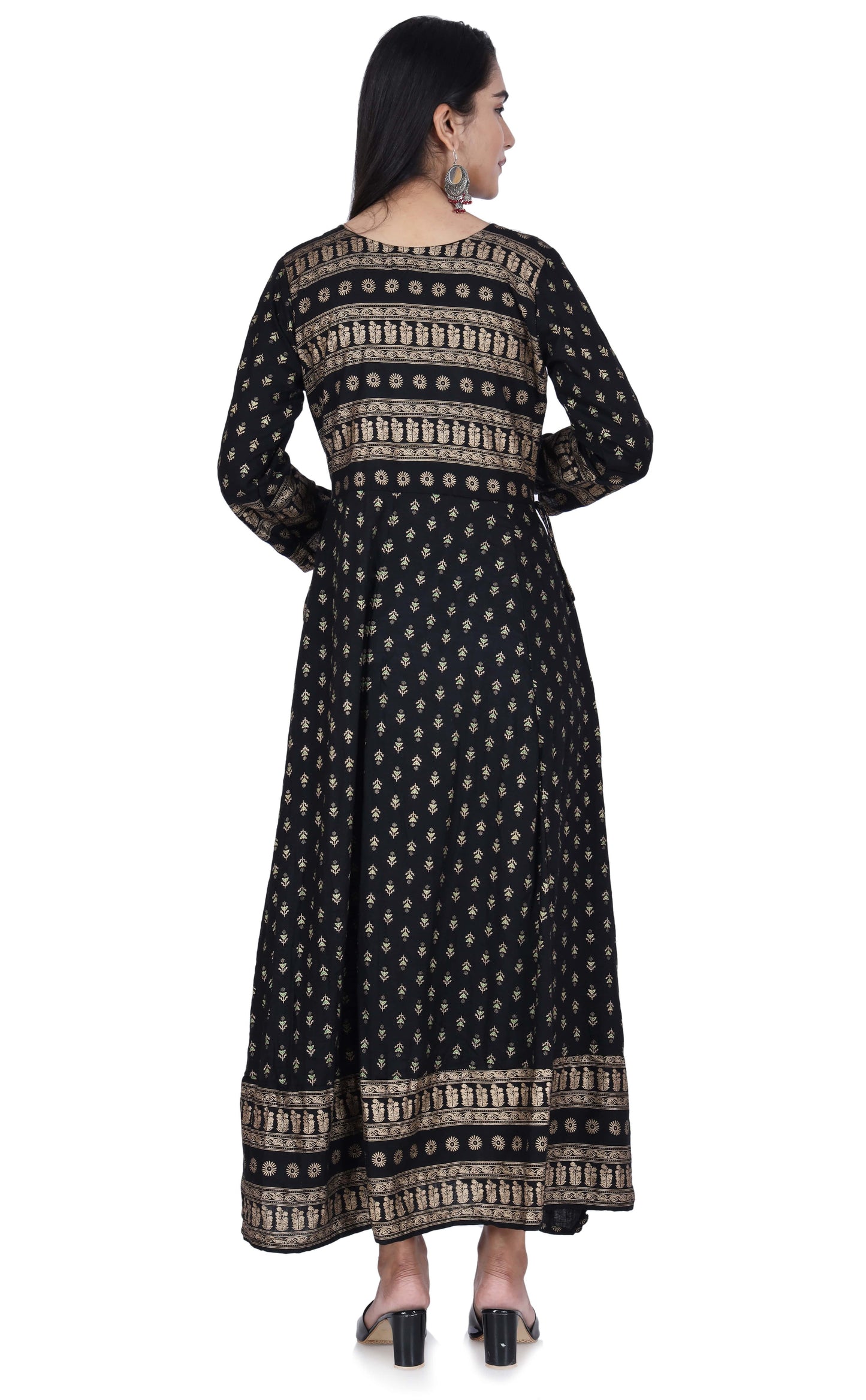 Black Printed Cotton Flared Kurta - Fab Alchemy