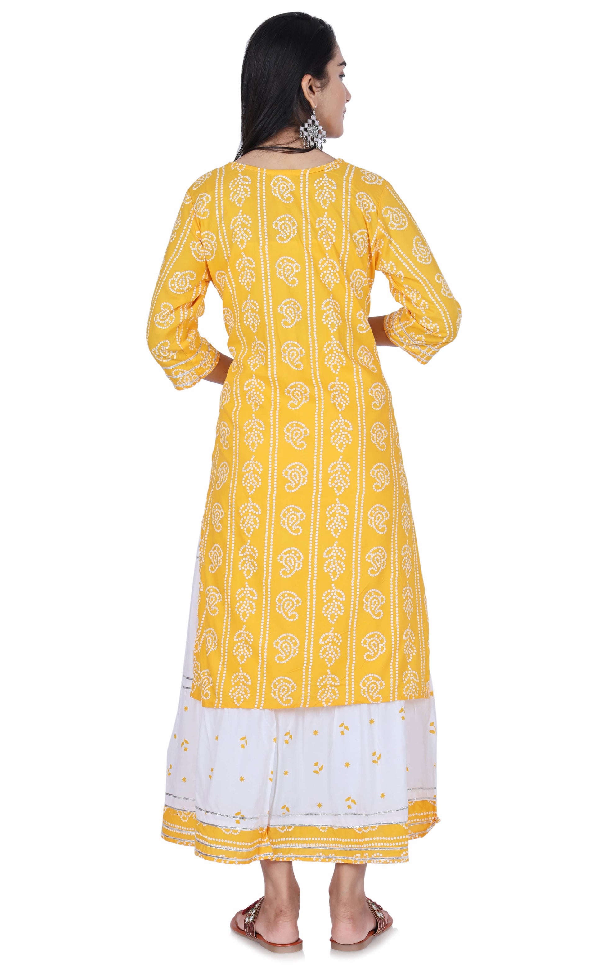 Yellow Printed Cotton Kurta and Skirt Set - Fab Alchemy