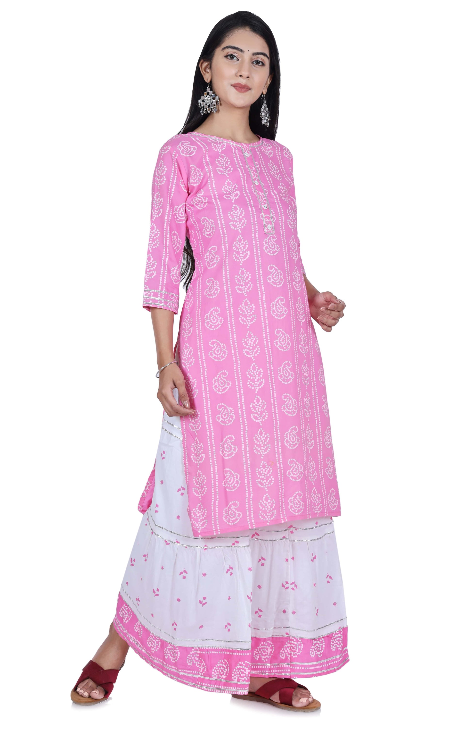 Light Pink Cotton Kurta and Skirt Set - Fab Alchemy