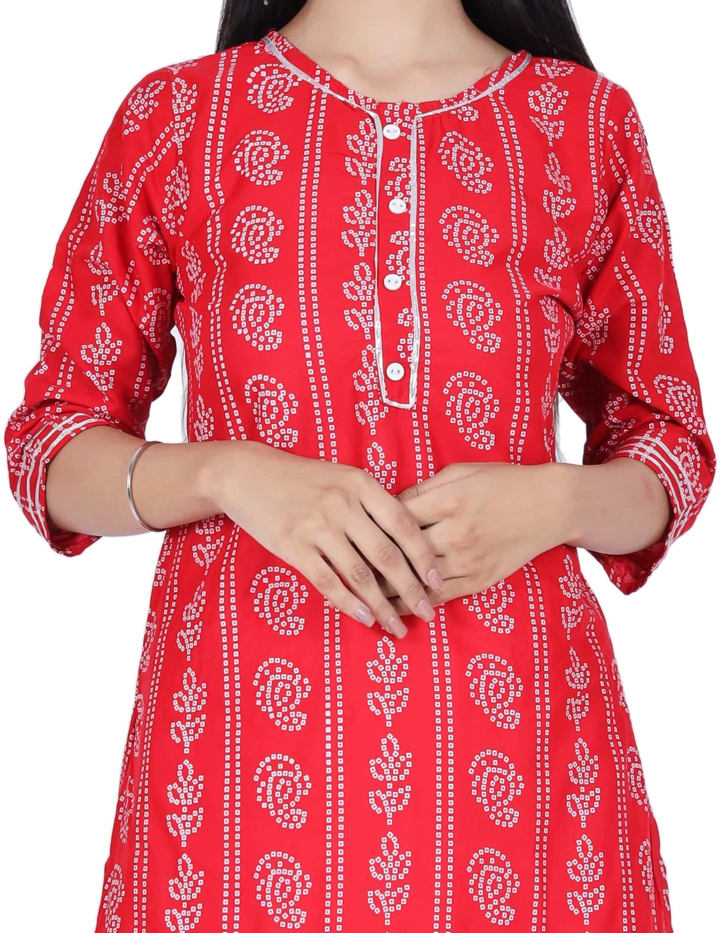 Red Printed Cotton Kurta and Skirt Set - Fab Alchemy