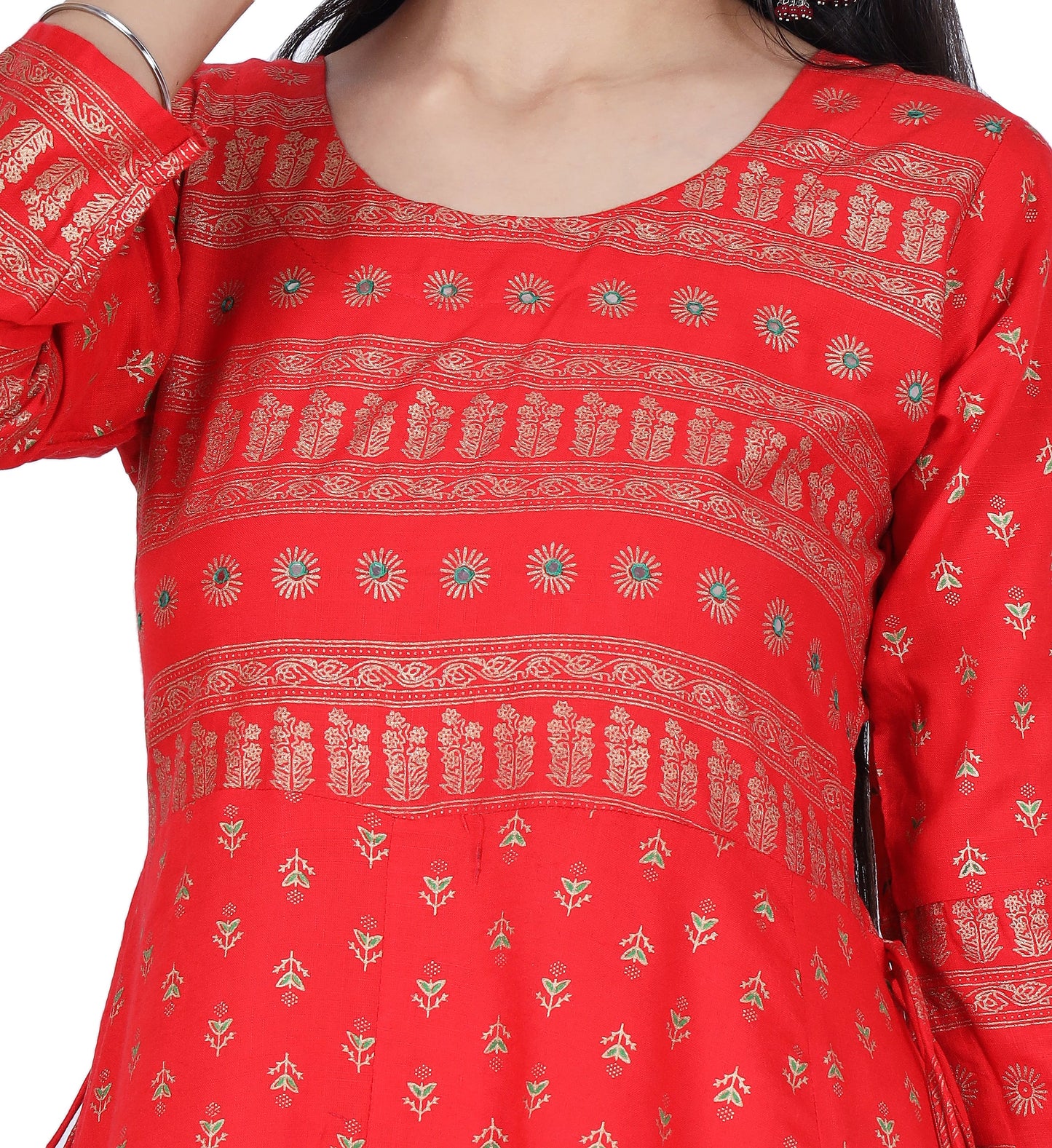 Berry Red Printed Cotton Flared Kurta - Fab Alchemy