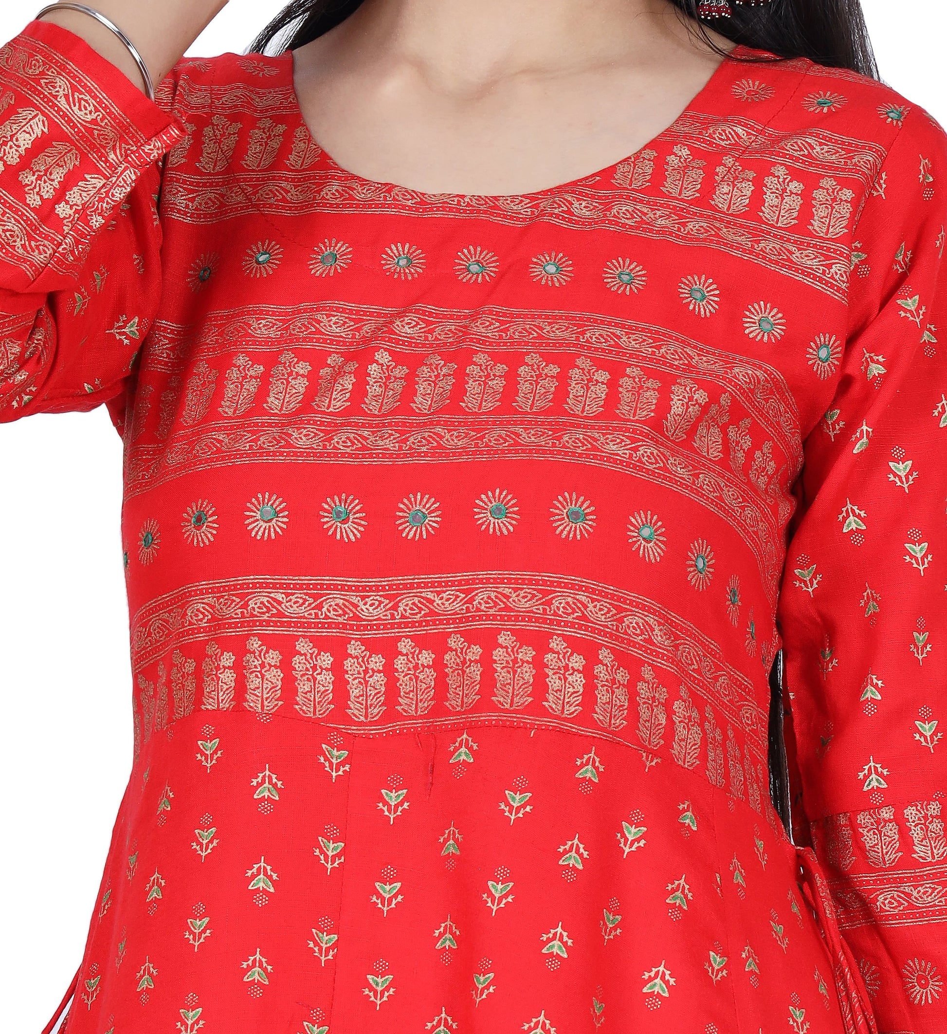 Berry Red Printed Cotton Flared Kurta - Fab Alchemy