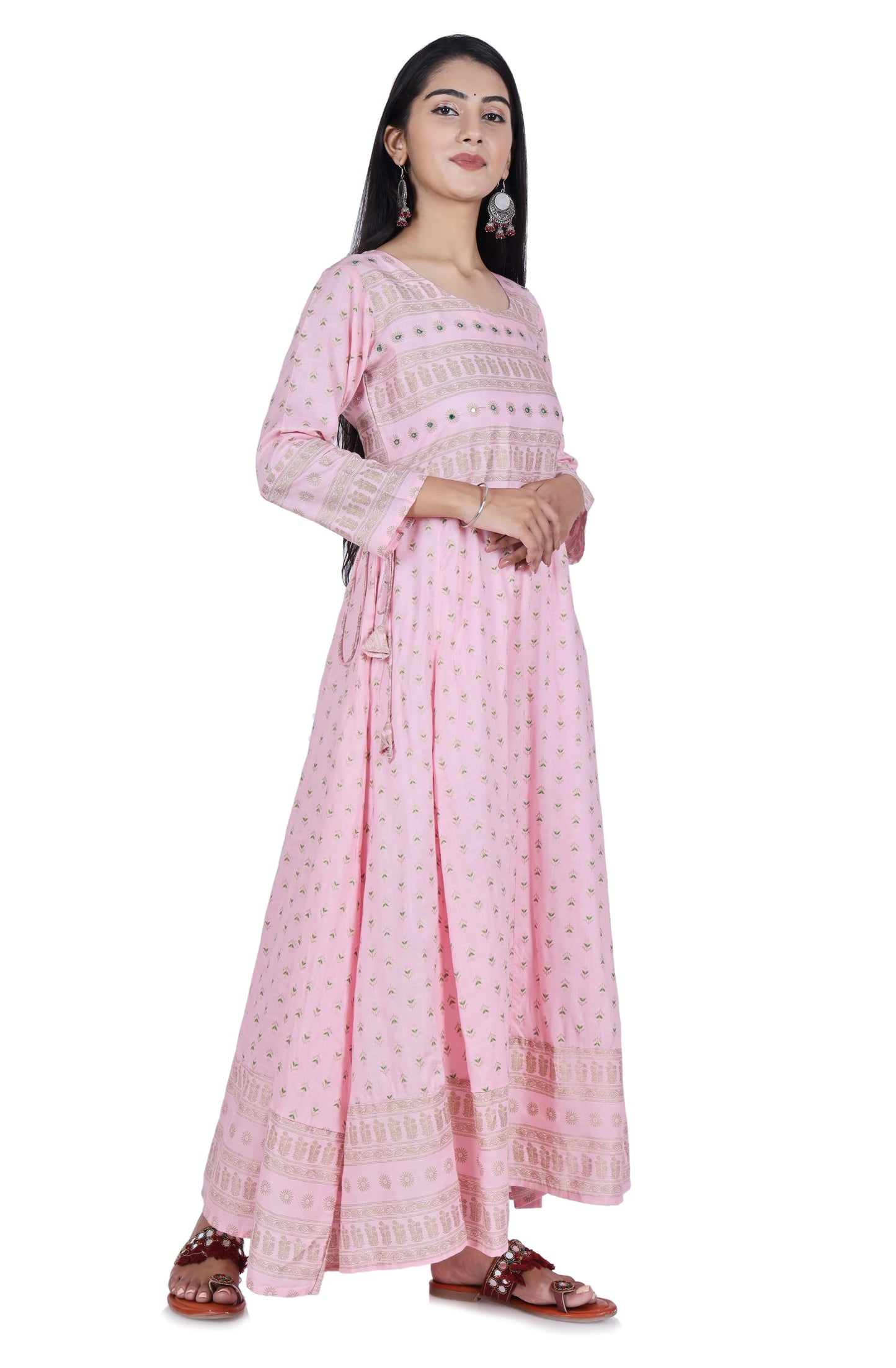 Pink Printed Cotton Flared Kurta - Fab Alchemy