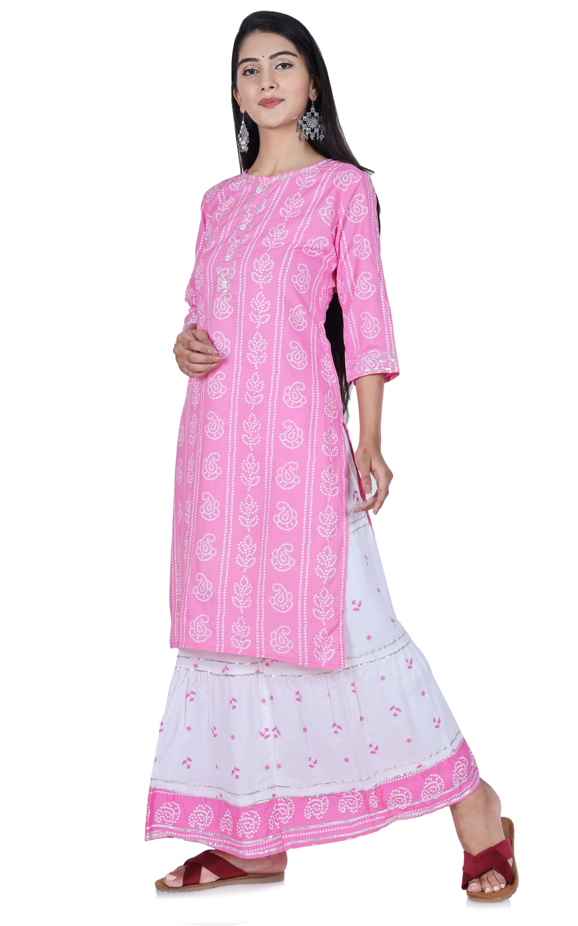 Light Pink Cotton Kurta and Skirt Set - Fab Alchemy