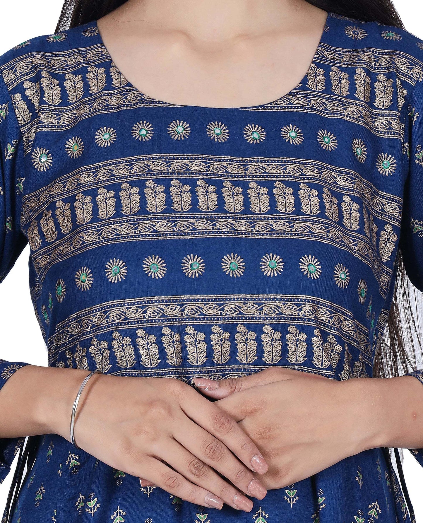 Blue Printed Cotton Flared Kurta - Fab Alchemy