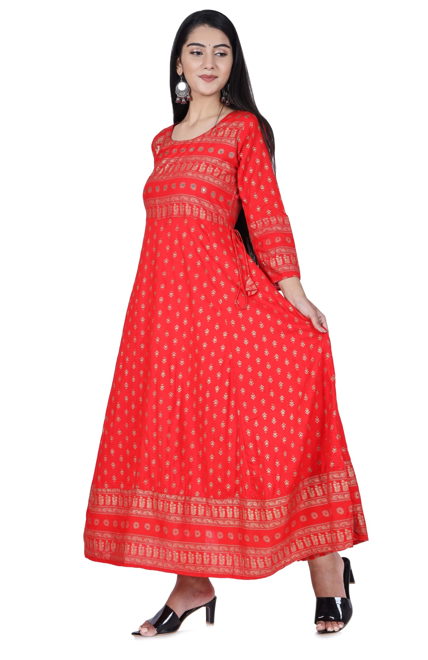 Berry Red Printed Cotton Flared Kurta - Fab Alchemy