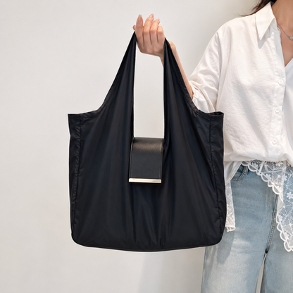 FabPocketTote™ Foldable Keychain Tote Bag (Black)