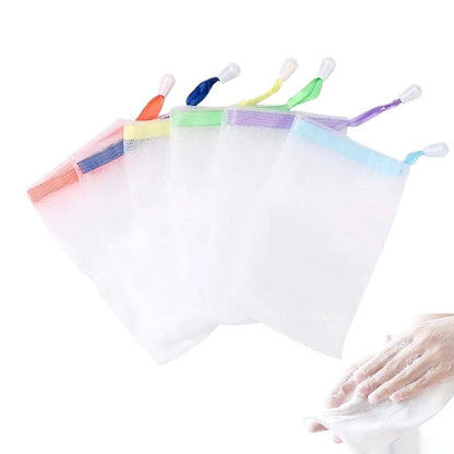 Mesh soap pouch colour and lather illustration
