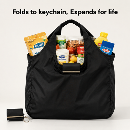 FabPocketTote™ Foldable Keychain Tote Bag (Black)