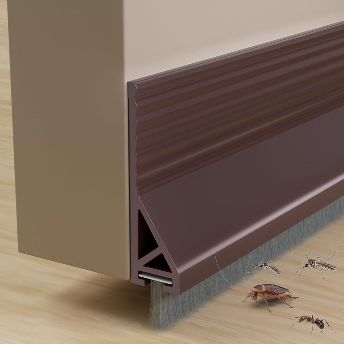 FabBristleSeal™ Door Bottom Brush Guards (2pcs) fitted door view