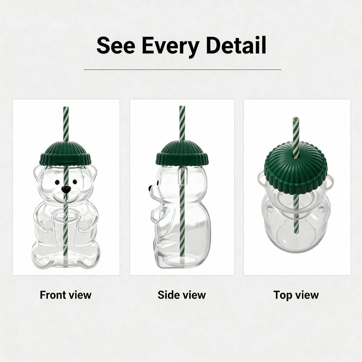 FabBearSip™ Bear-Shaped Tumbler with Green Beanie Lid