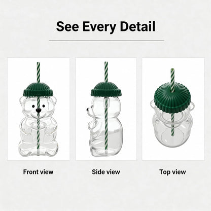 FabBearSip™ Bear-Shaped Tumbler with Green Beanie Lid