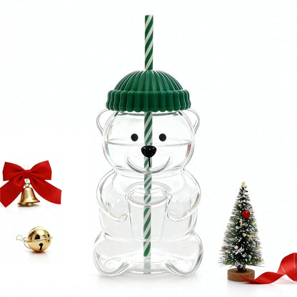 FabBearSip™ Bear-Shaped Tumbler with Green Beanie Lid
