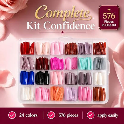 FabNailPalette™ 576-Piece Press-On Nail Set in 24 Colours