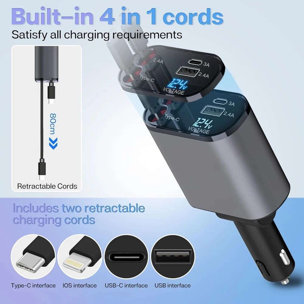 FabDrivePort™ 4-in-1 Retractable Car Charger product view 3
