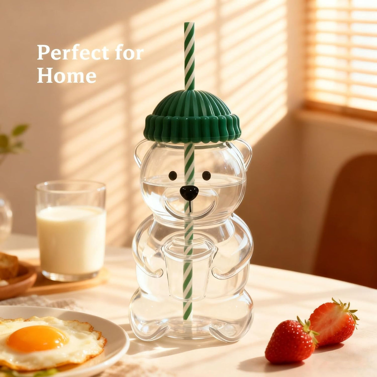 FabBearSip™ Bear-Shaped Tumbler with Green Beanie Lid