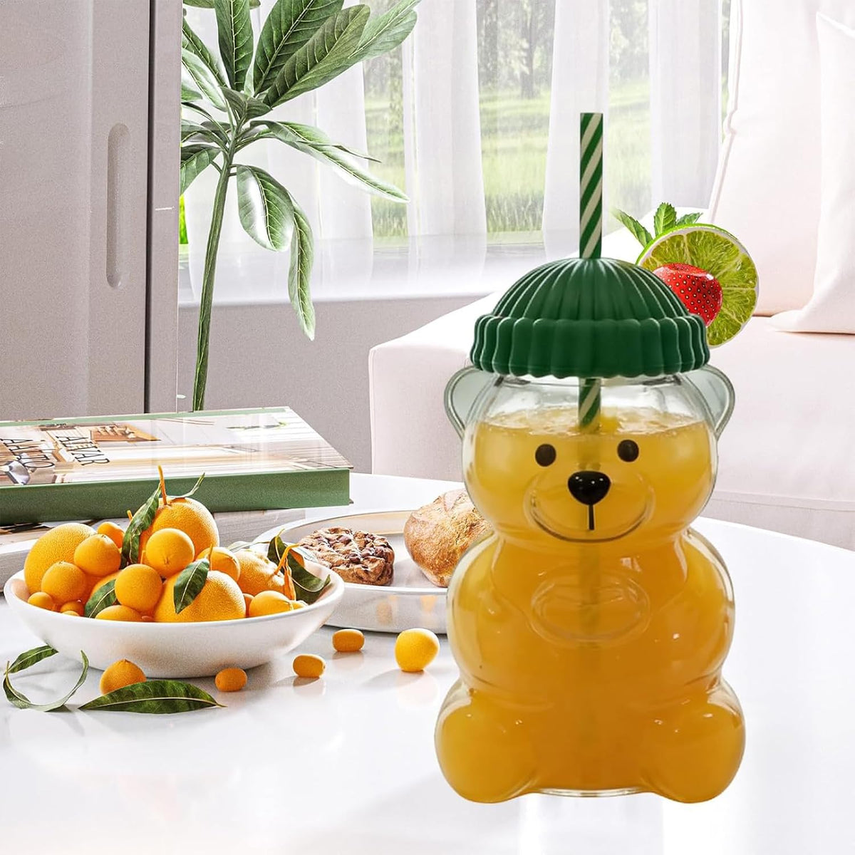 FabBearSip™ Bear-Shaped Tumbler with Green Beanie Lid