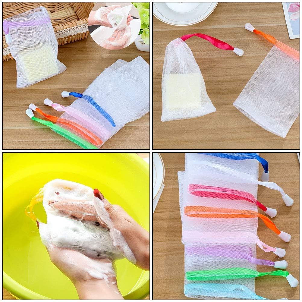 White mesh soap pouch design detail