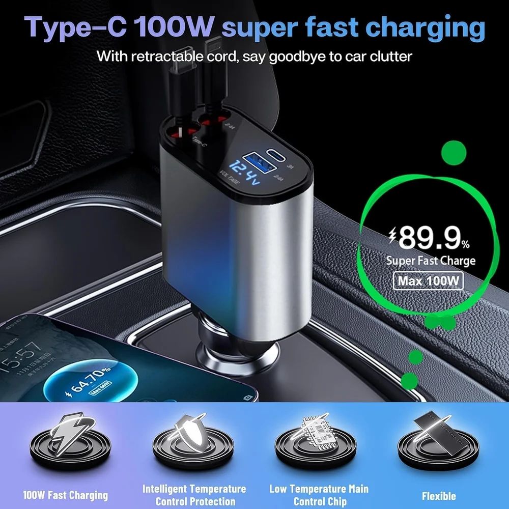 FabDrivePort™ 4-in-1 Retractable Car Charger product view 4