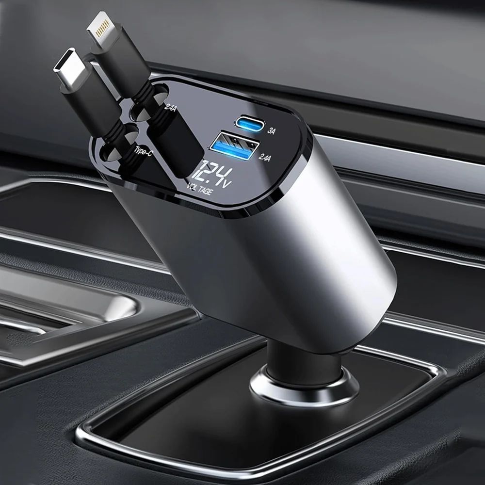 FabDrivePort silver retractable car charger in a vehicle socket