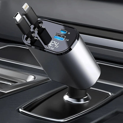 FabDrivePort silver retractable car charger in a vehicle socket