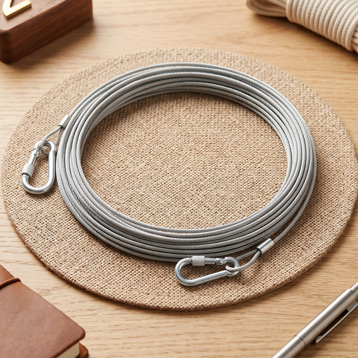 FabLine coiled steel clothes drying rope with end hooks