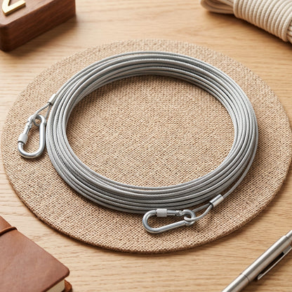 FabLine coiled steel clothes drying rope with end hooks
