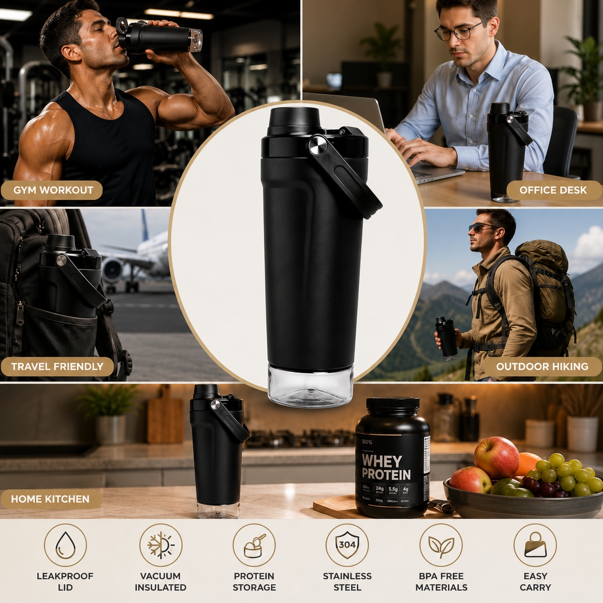 FabShakeGo™ 600ml Insulated Shaker Bottle - Fab Alchemy