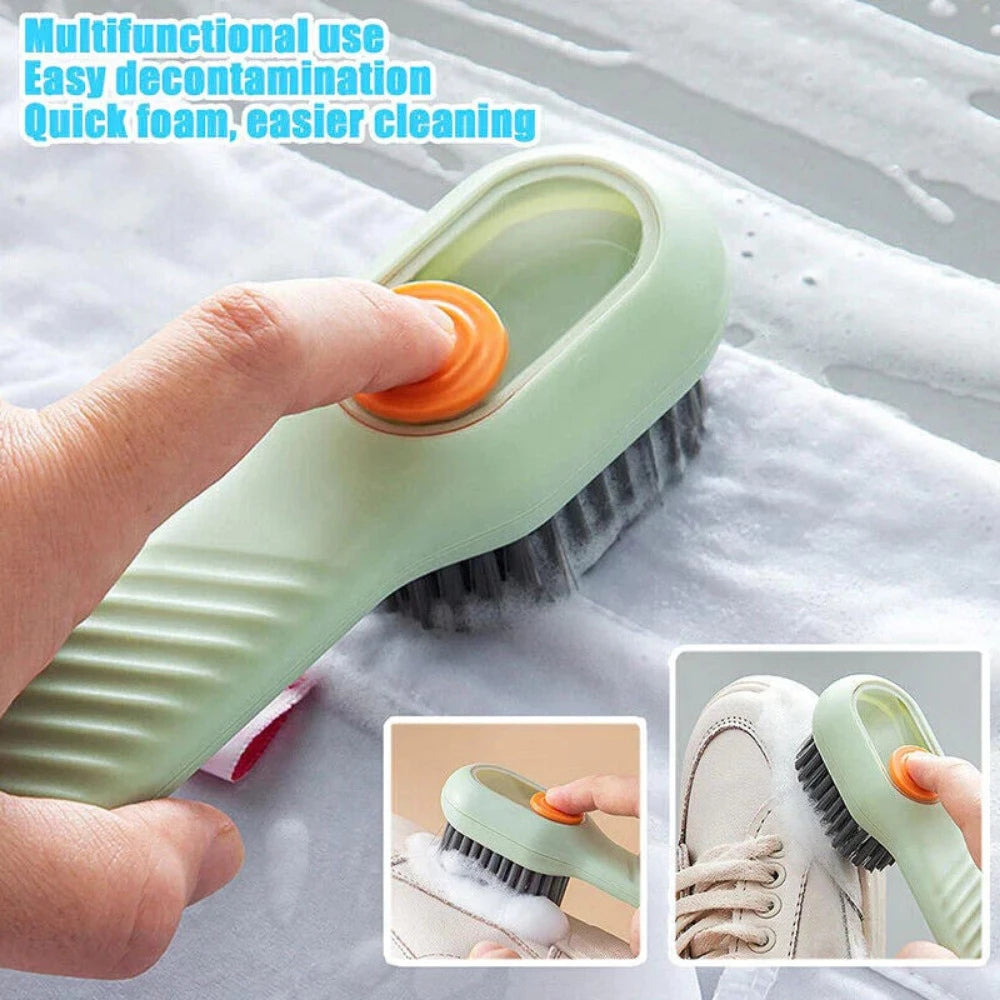 Long Handle Automatic Liquid Washing Cleaning Brush Portable Sponge  Scrubbers Dish Brush Creative Brush (1pc Head And 3pcs Sponges)_happyshop