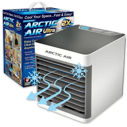 Arctic Air Ultra air cooler with packaging and power cable on a white background