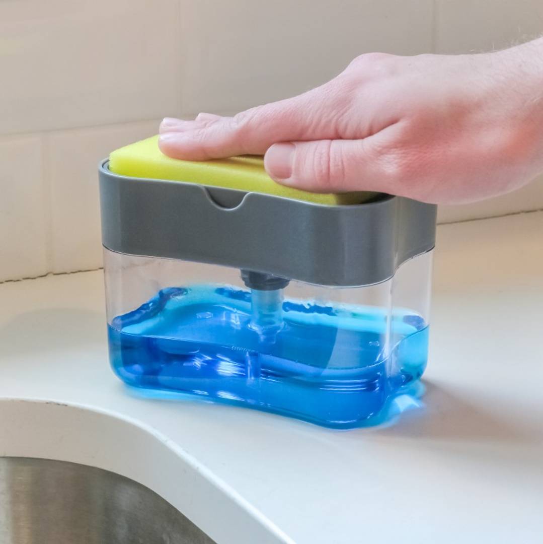 UPGRADED Liquid Soap Dispenser & Sponge Holder (WITH FREE SPONGE)