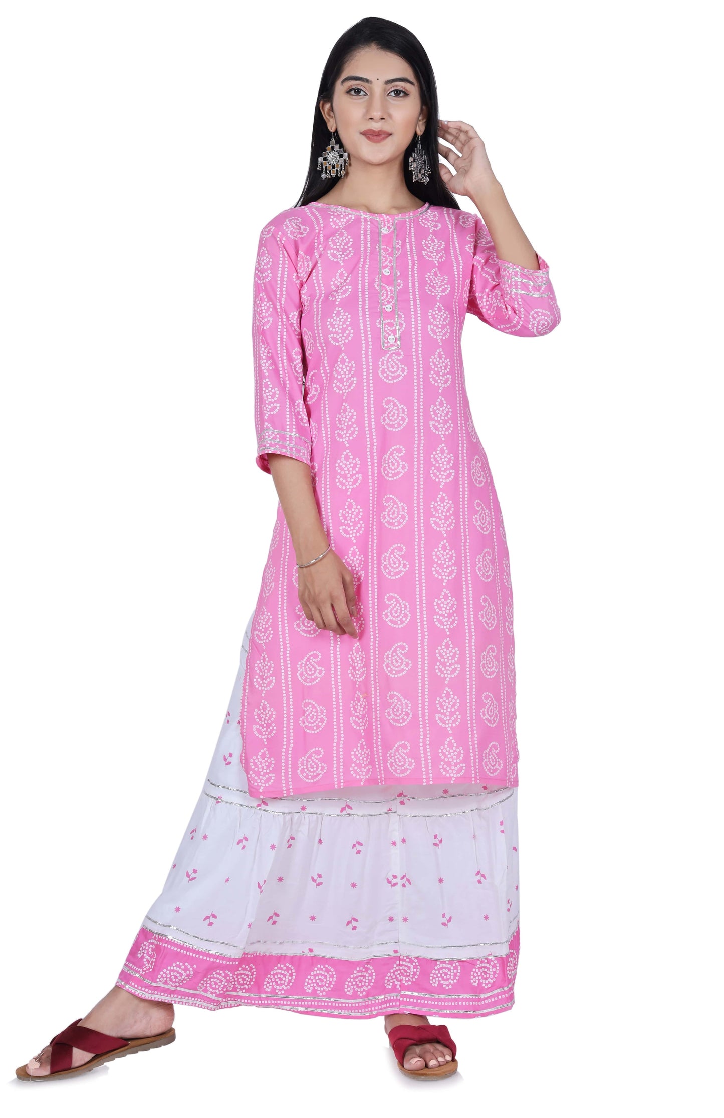 Light Pink Cotton Kurta and Skirt Set